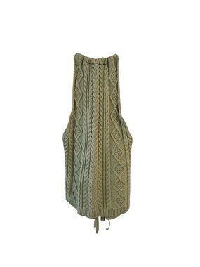 Balboa Cable Knit Halter Vest Top With Tie Back In Sage Green Size L